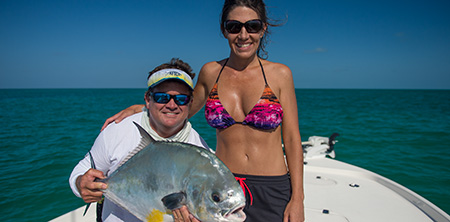 Permit and lady angler with Capt. Steven Lamp
